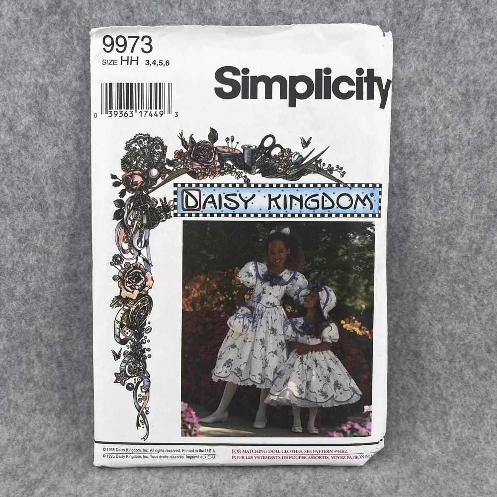 Uncut Daisy Kingdom Child Dress Pattern Simplicity 9973 Size HH 3-6 Girl Vintage